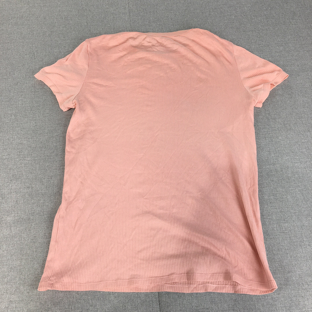 Unliqlo Womens Top Size L Pink Crew Neck Short Sleeve Stretch Fabric T-Shirt