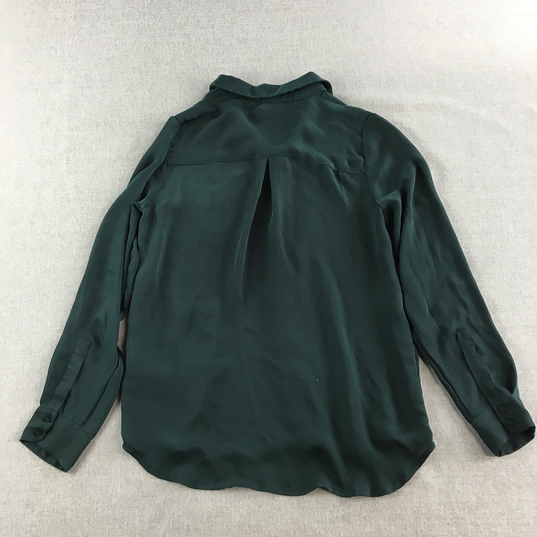 H&M Womens Top Size 8 Dark Green Long Sleeve Button-Up Collared Shirt