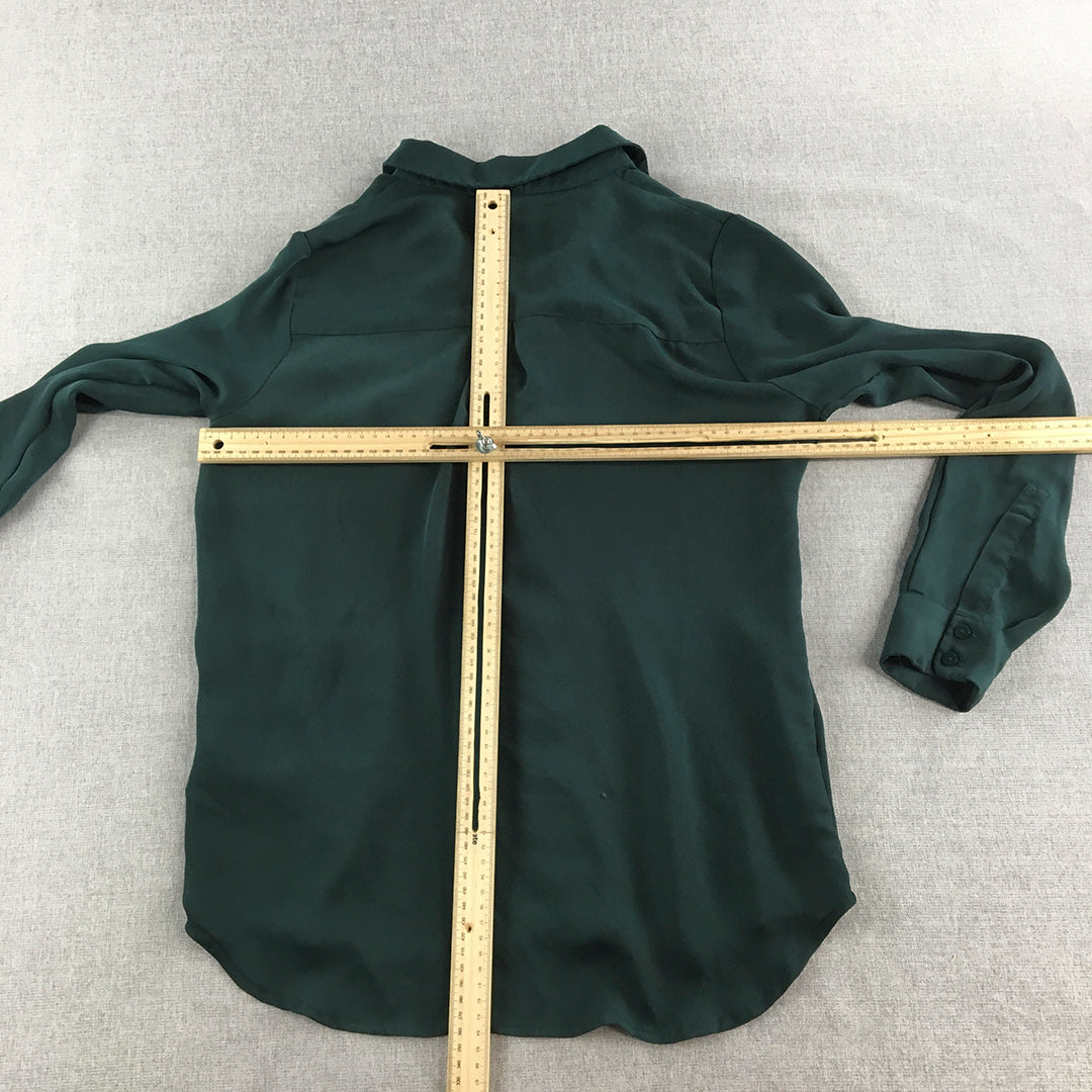 H&M Womens Top Size 8 Dark Green Long Sleeve Button-Up Collared Shirt