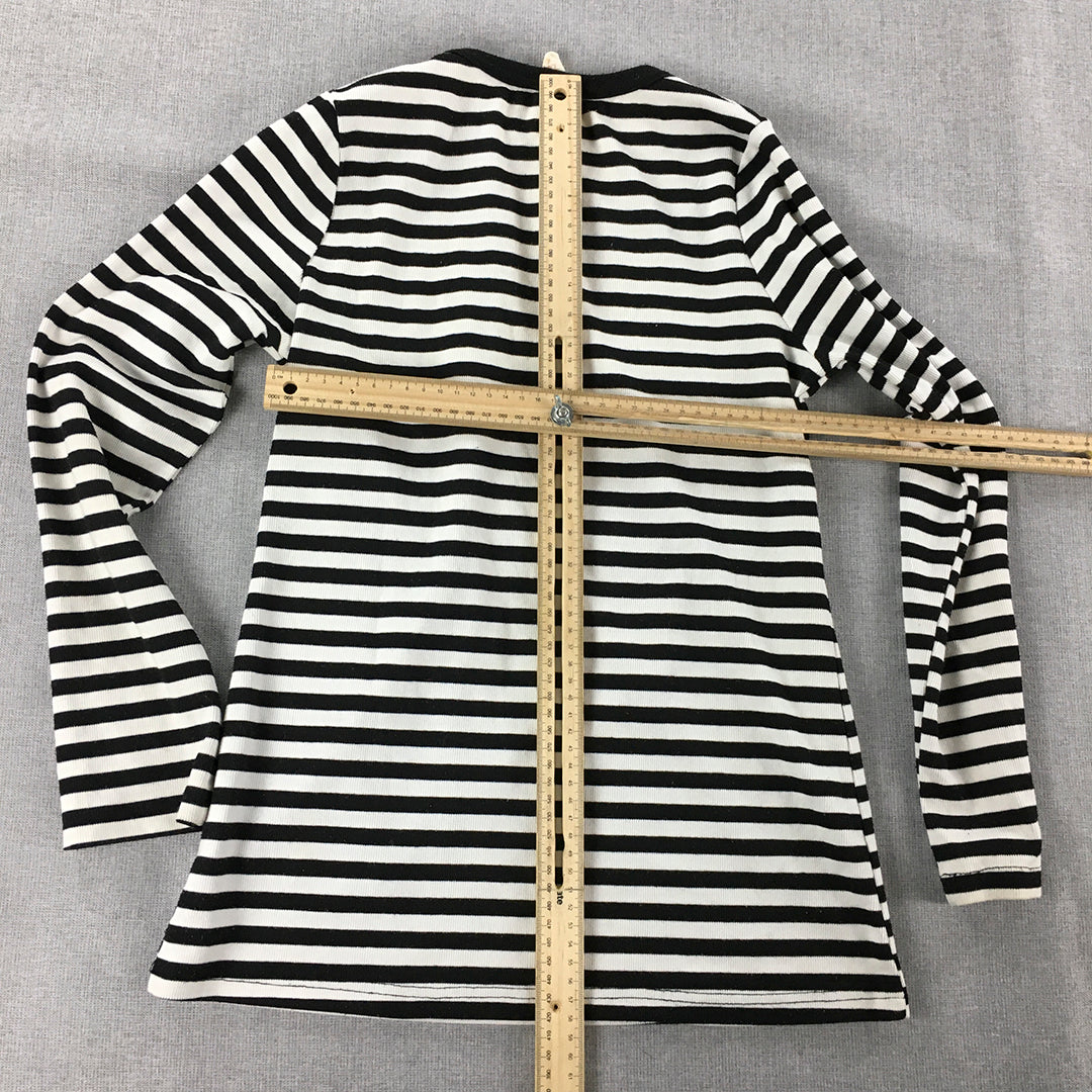 Zacharia Bier Womens Shirt Size 8 Black White Striped Long Sleeve Pullover