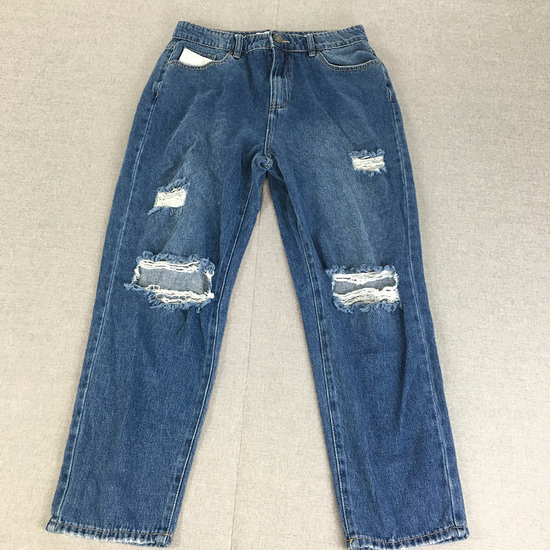 By Lily Womens Jeans Size 11 (W30 x L26) Blue Distressed Denim Straight