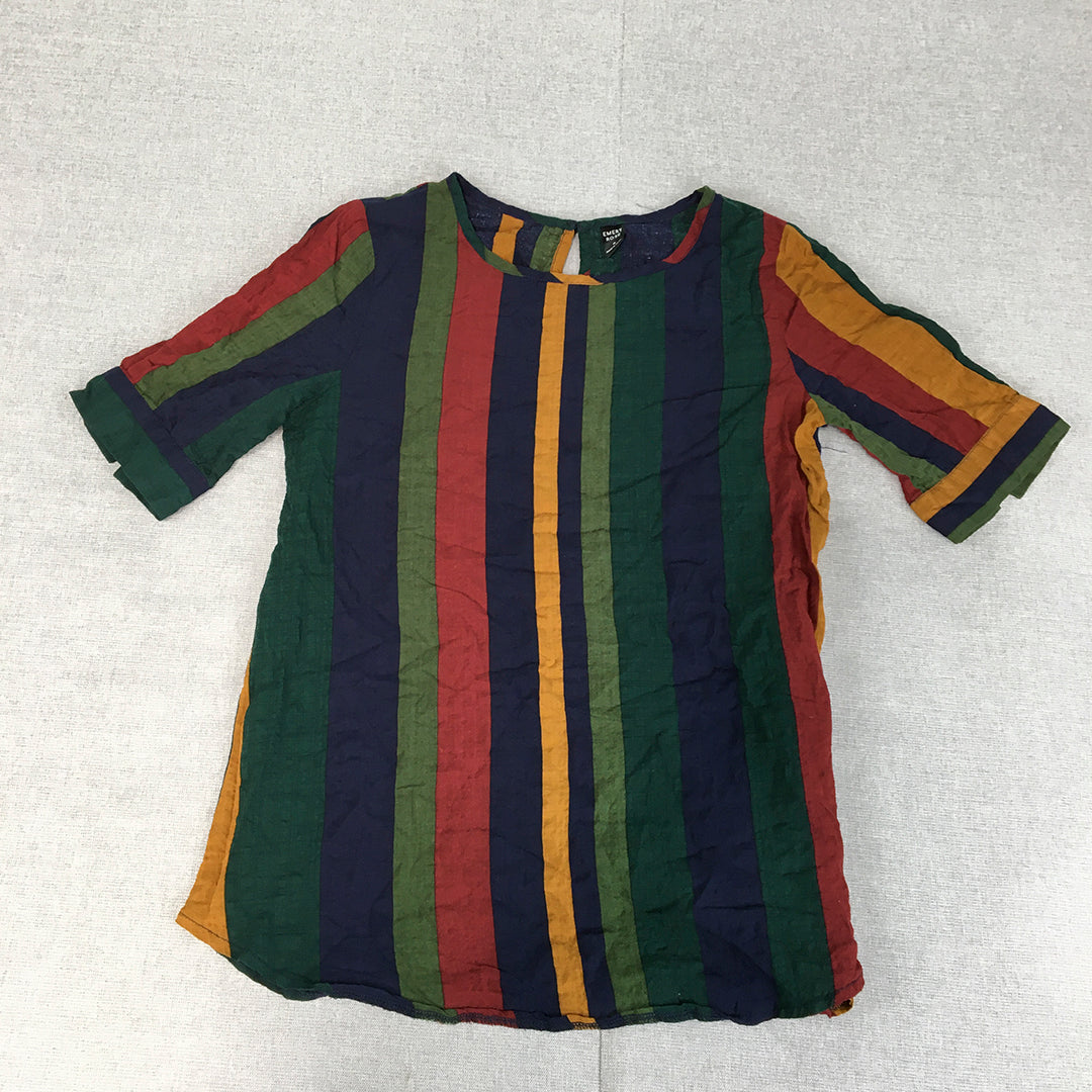 Emery Rose Womens Top Size M Green Red Blue Striped Short Sleeve T-Shirt