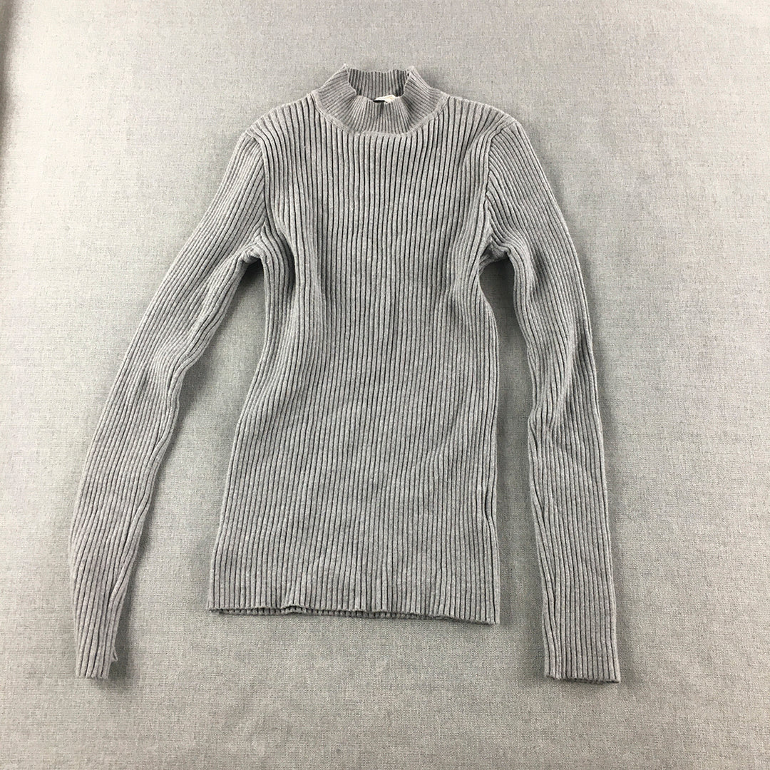 Intruder Womens Knit Sweater Size M/L Grey Stretch Fabric Mock Neck Jumper