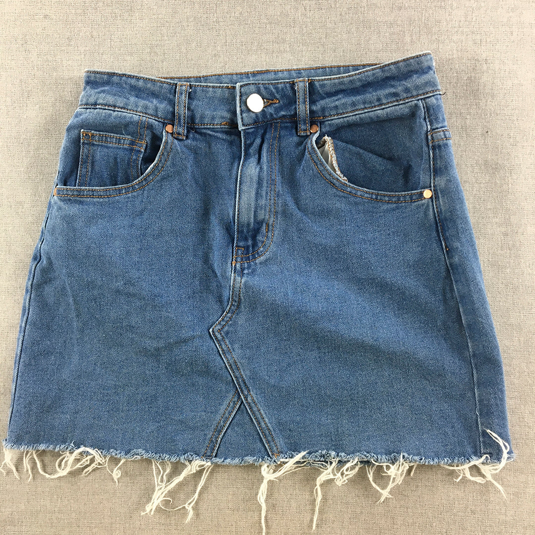 Seed Teen Kids Girls Skirt Size 12 Blue Raw Hem Straight Pockets