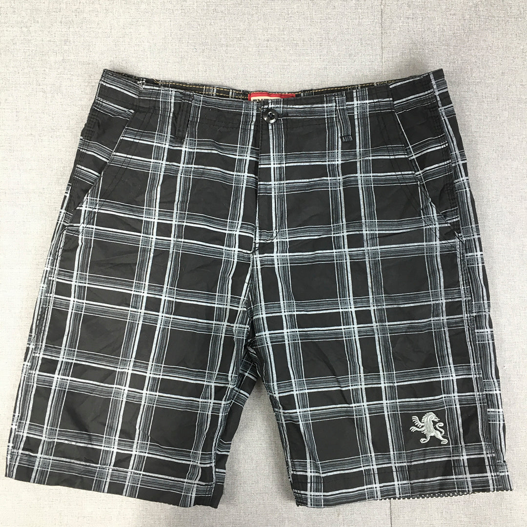 Express Mens Chino Shorts Size 36 Black Checkered Logo Pockets