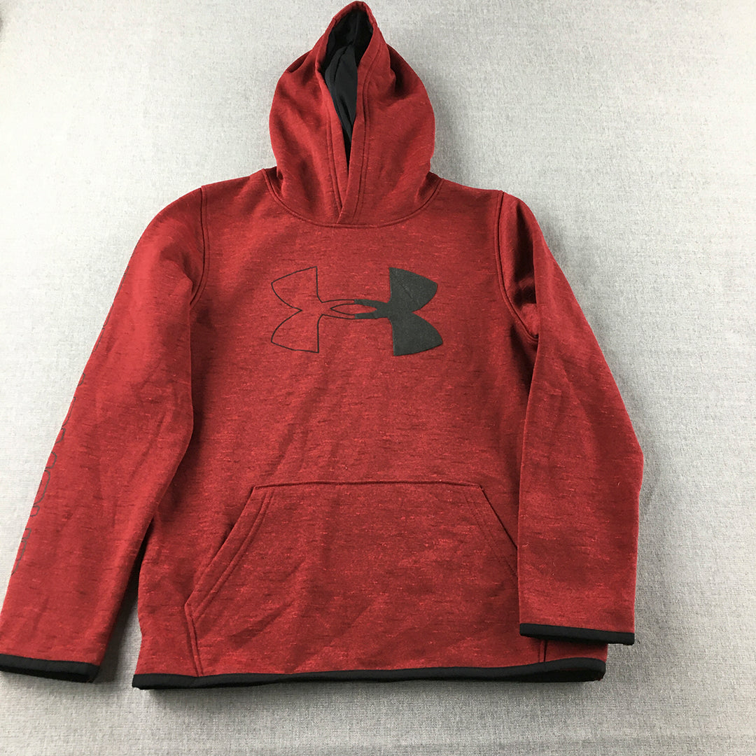 Under Armour Kids Boys Hoodie Sweater Youth Size M Red Logo Jumper