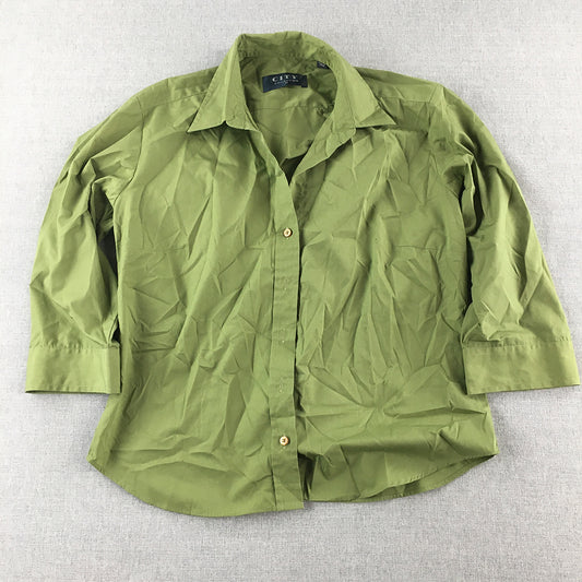 City Collection Womens Shirt Size 10 Green Button-Up 3/4 Length Sleeves Top