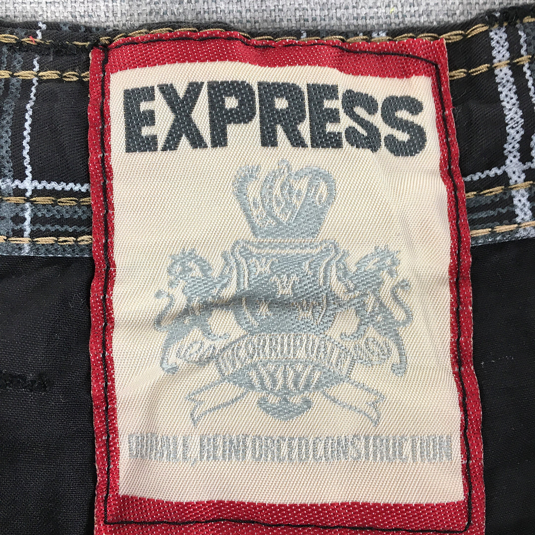 Express Mens Chino Shorts Size 36 Black Checkered Logo Pockets