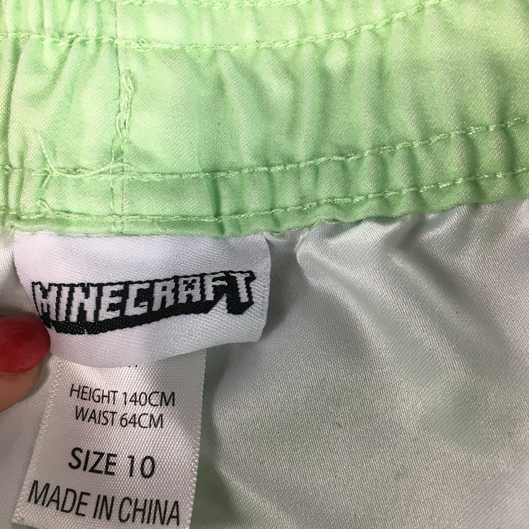 Minecraft Kids Boys Shorts Size 10 Green Logo Elastic Waist Pockets