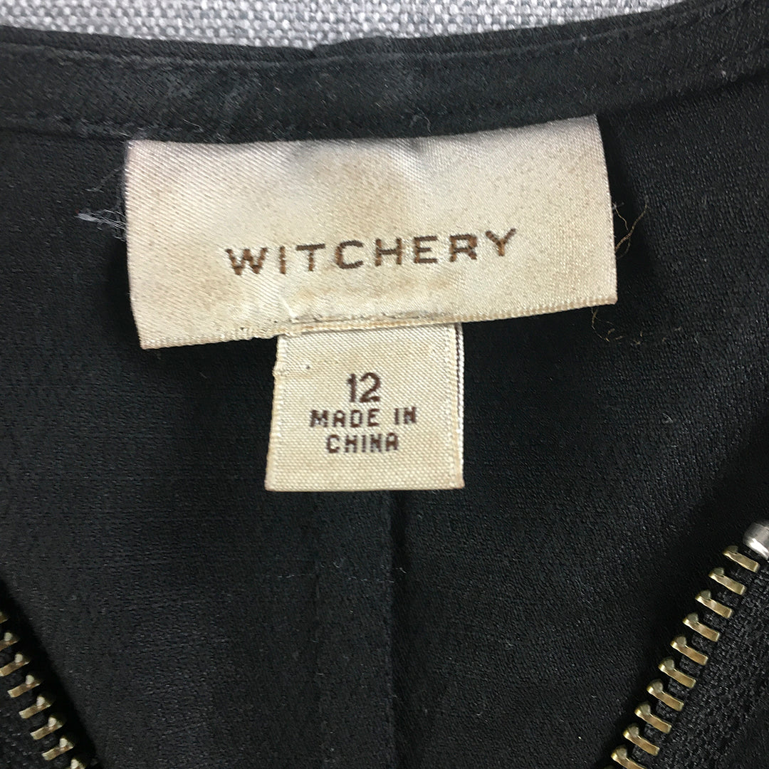 Witchery Womens Jacket Size 12 Black Zip-Up Layered Coat