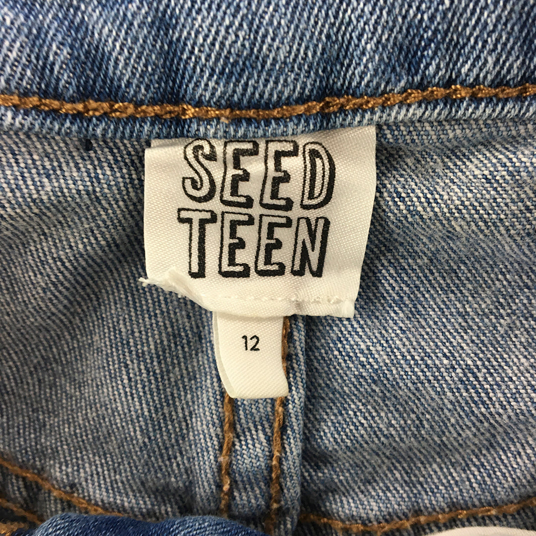 Seed Teen Kids Girls Skirt Size 12 Blue Raw Hem Straight Pockets