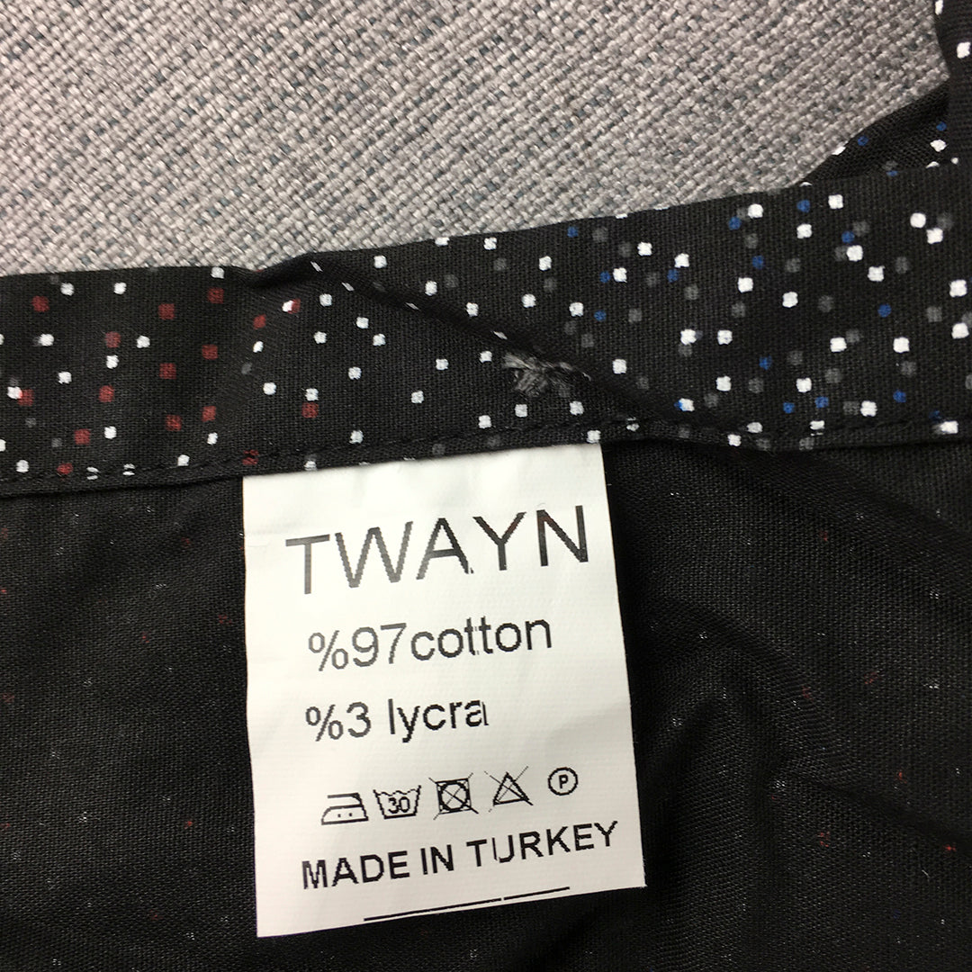 Twayn Mens Shirt Size L Slim Fit Black Dot Full-Print Loud Long Sleeve Button-Up