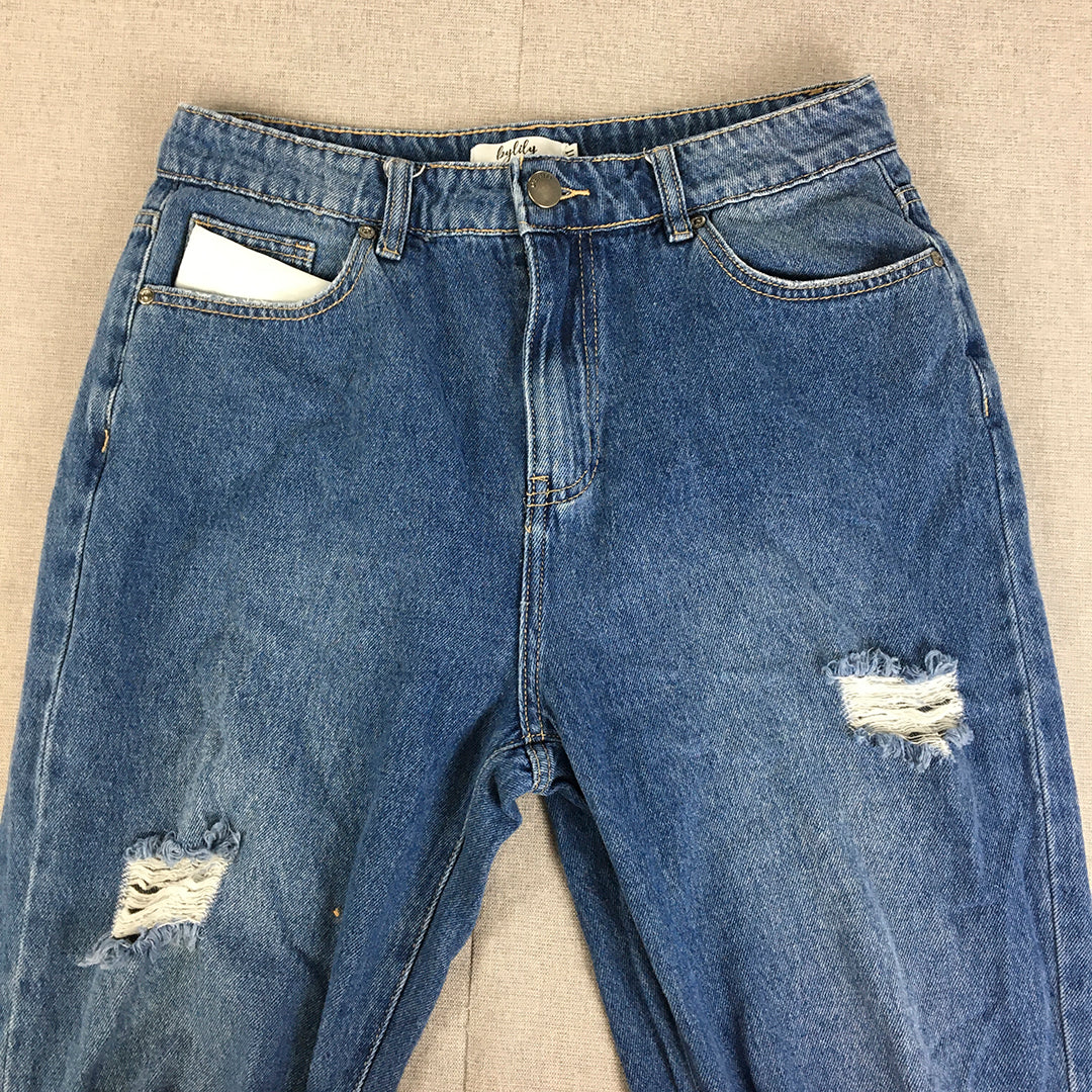 By Lily Womens Jeans Size 11 (W30 x L26) Blue Distressed Denim Straight