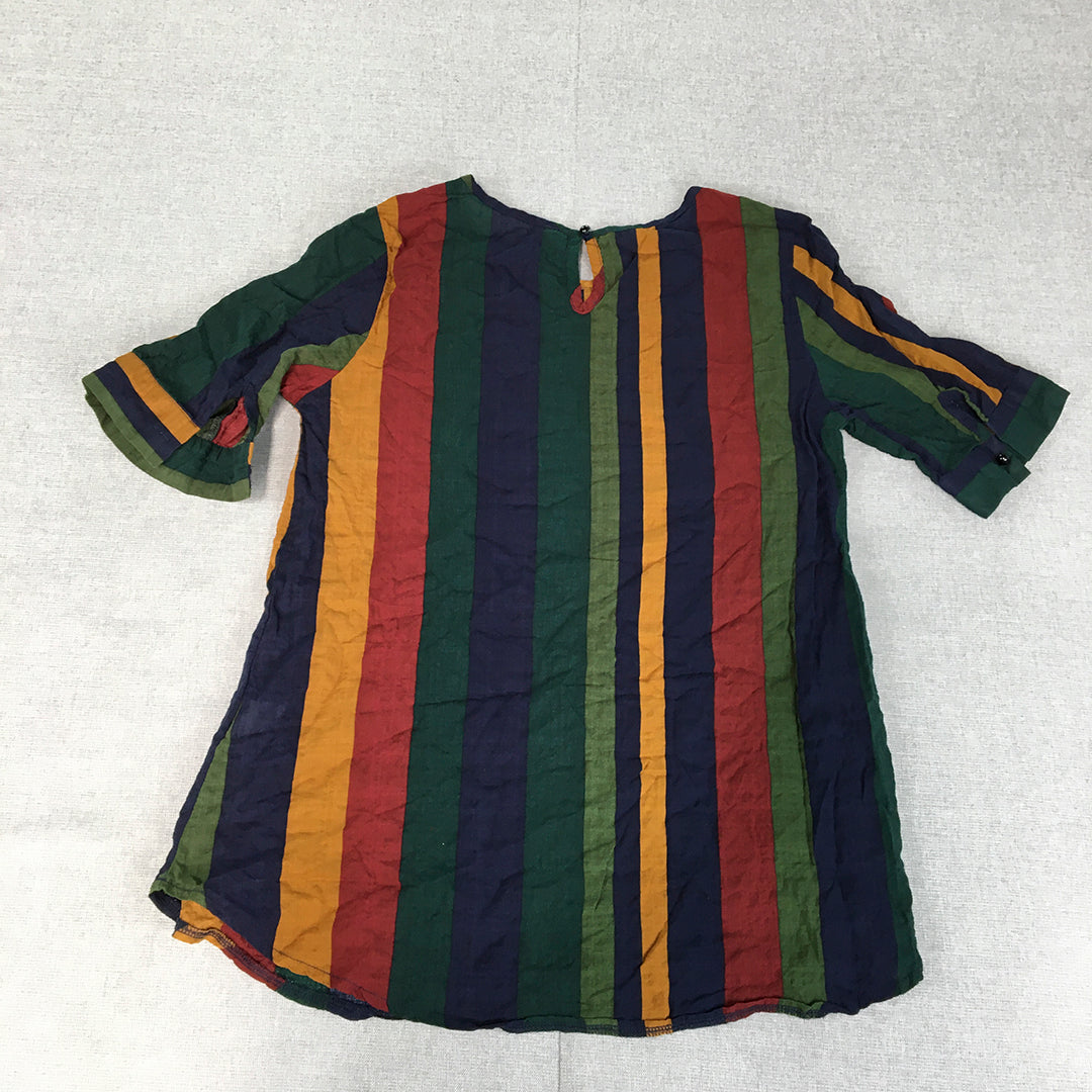 Emery Rose Womens Top Size M Green Red Blue Striped Short Sleeve T-Shirt