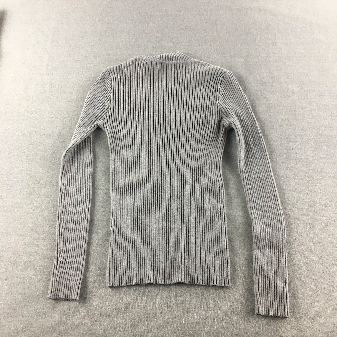 Intruder Womens Knit Sweater Size M/L Grey Stretch Fabric Mock Neck Jumper