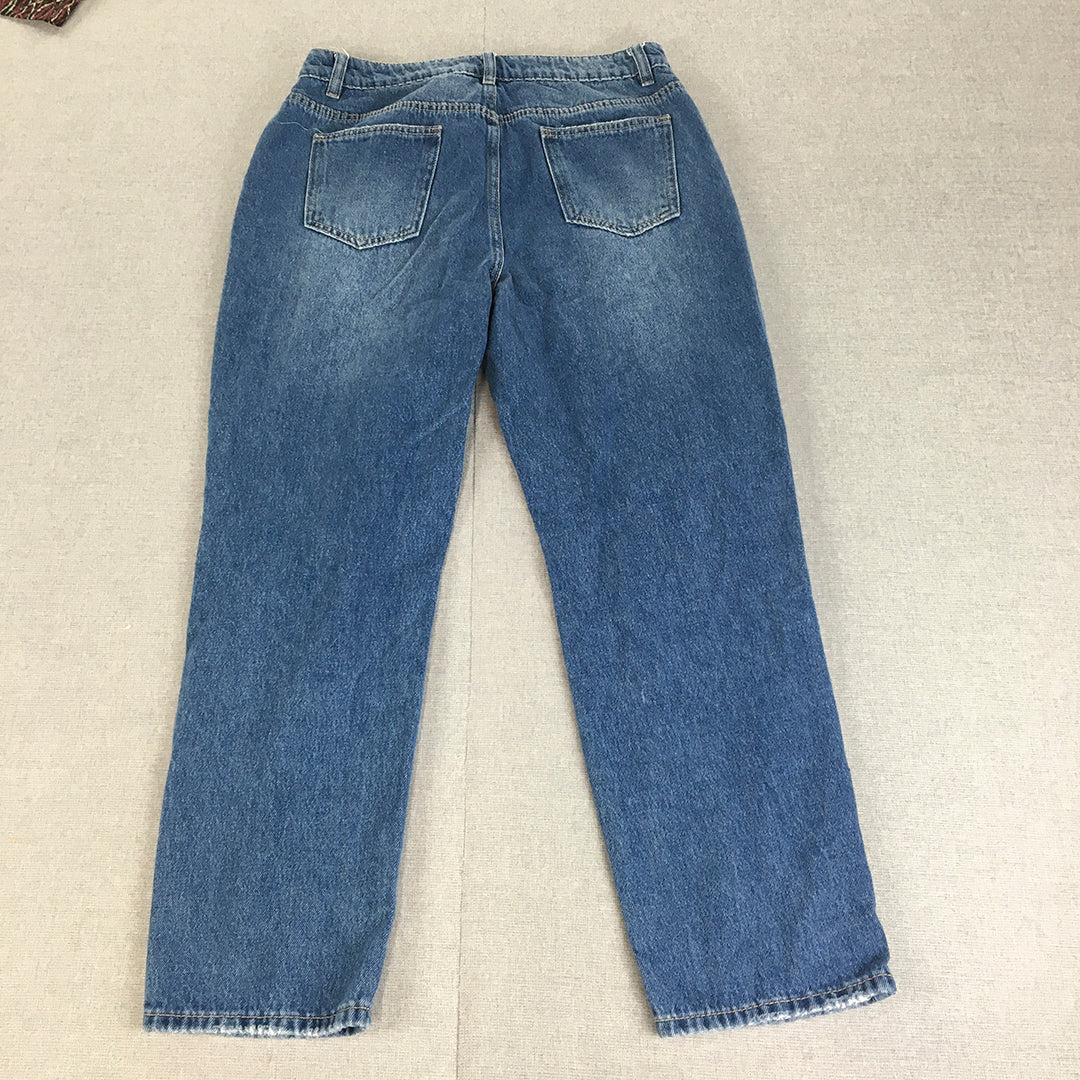 By Lily Womens Jeans Size 11 (W30 x L26) Blue Distressed Denim Straight