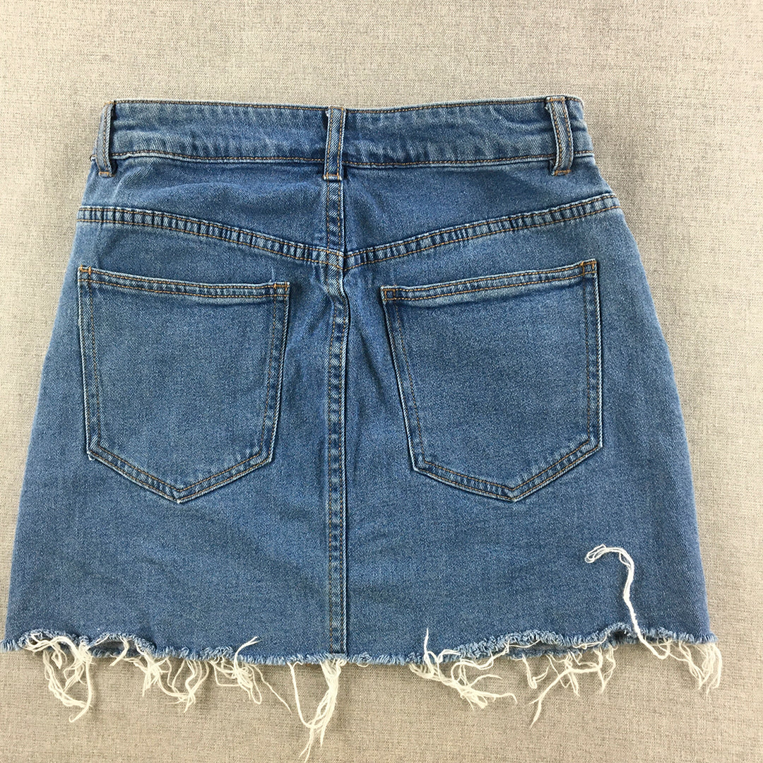 Seed Teen Kids Girls Skirt Size 12 Blue Raw Hem Straight Pockets