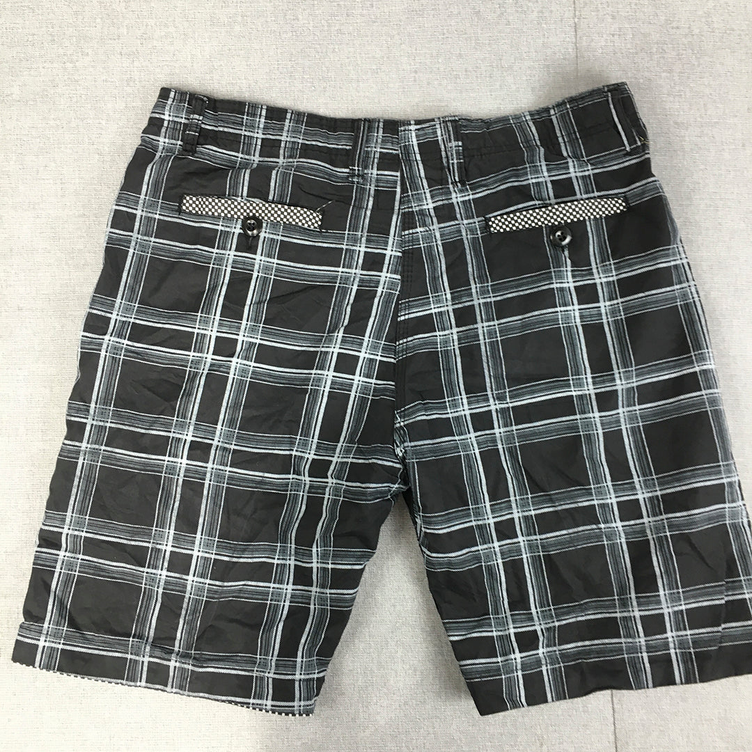 Express Mens Chino Shorts Size 36 Black Checkered Logo Pockets