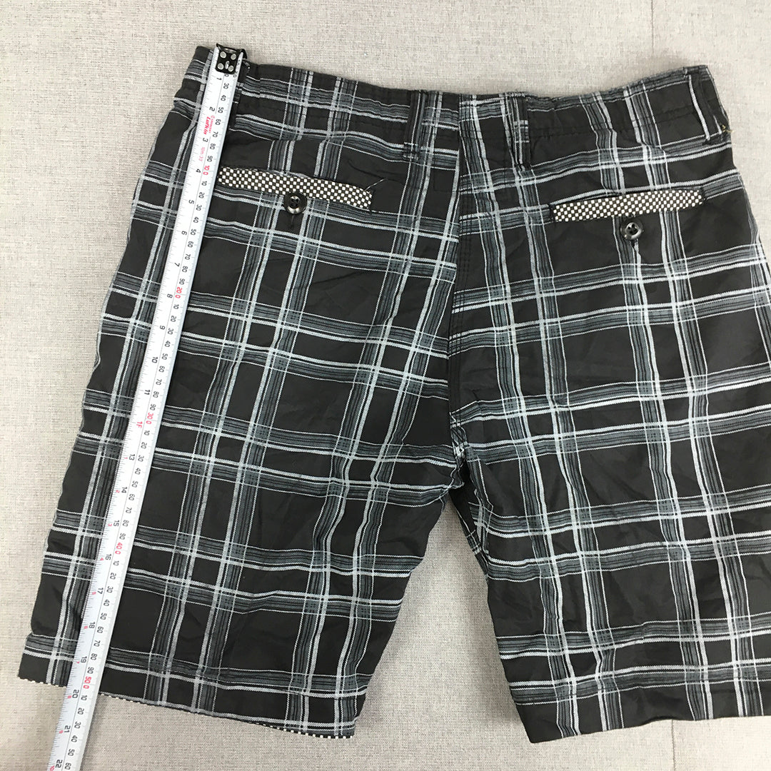 Express Mens Chino Shorts Size 36 Black Checkered Logo Pockets