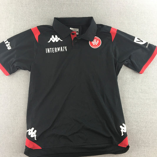 Western Sydney Wanderers Mens Polo Shirt Size M Black WSW Kappa Collared