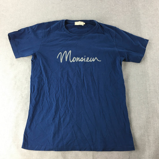 Mon Akita Mens T-Shirt Size S Blue Monsieur Logo Short Sleeve Tee