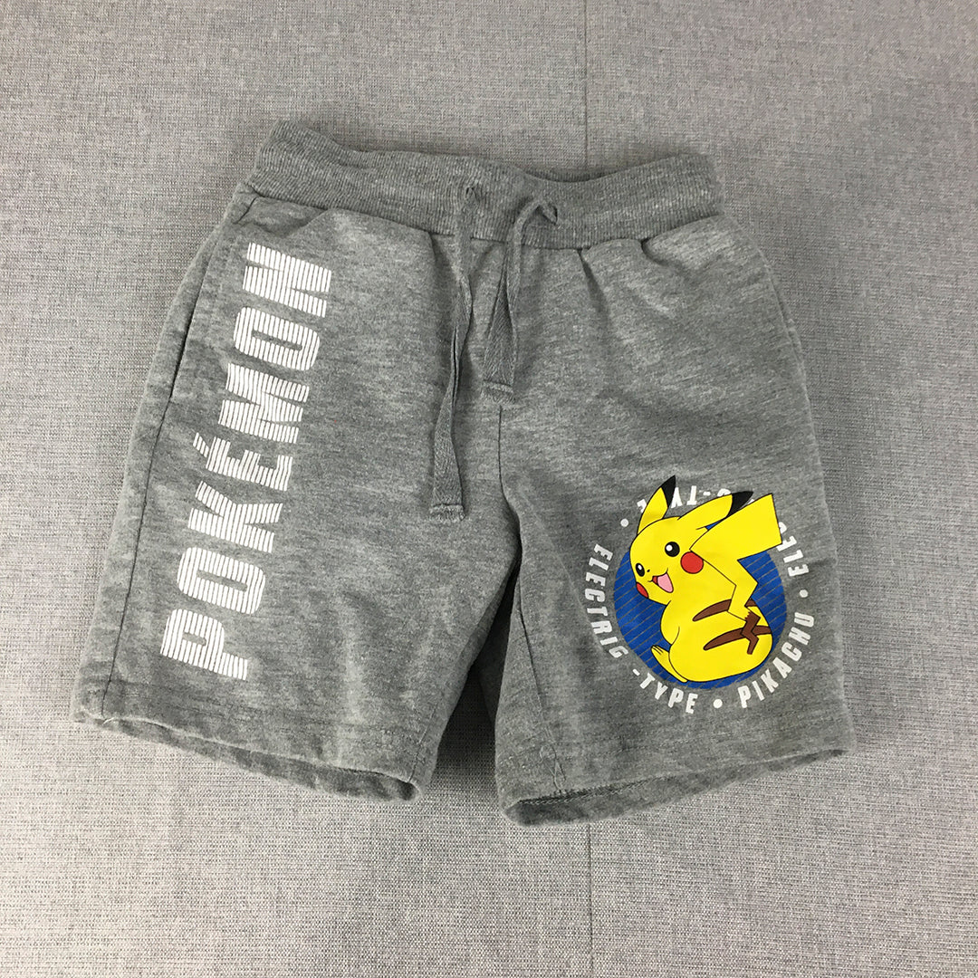 Pokemon Kids Boys Shorts Size 5 Years Grey Pikachu Drawstring Pockets