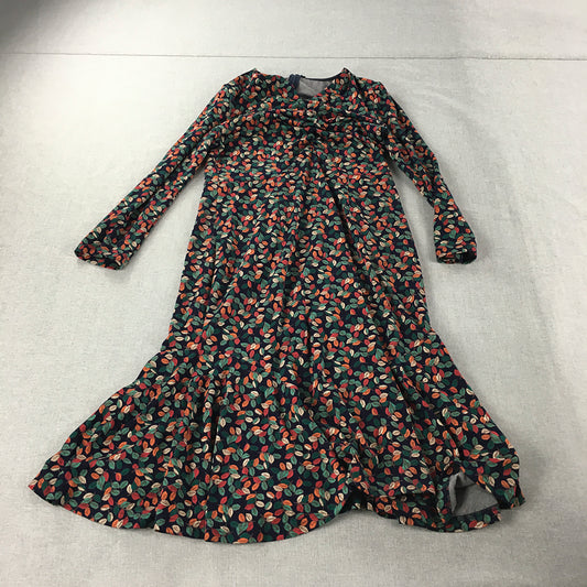 Sheng Liyisi Womens Dress Size XL Black Green Red Leaves Floral Midi