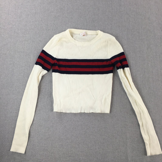 Rumor Womens Knit Sweater Size S/M White Striped Cropped Stretch Fabric Jumper