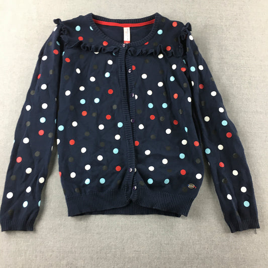 U.S. Polo Assn. Kids Girls Cardigan Sweater Youth Size L Blue Dot Button Jumper