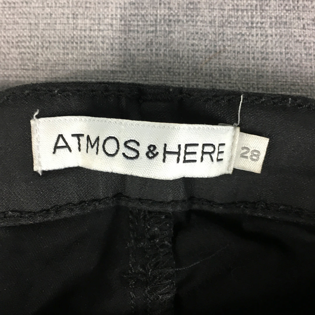 Atmos & Here Womens Faux Waxed Leather Jeans Size 28 Black Skinny Stretch