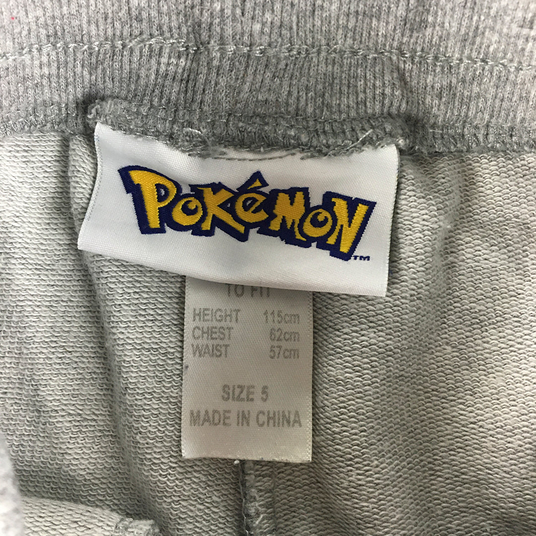 Pokemon Kids Boys Shorts Size 5 Years Grey Pikachu Drawstring Pockets