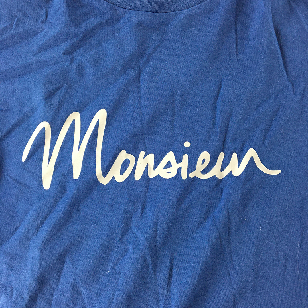 Mon Akita Mens T-Shirt Size S Blue Monsieur Logo Short Sleeve Tee