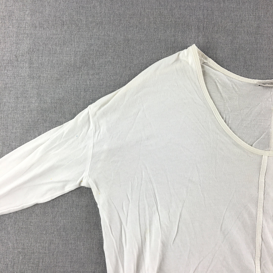 Zara Womens Knit Top Size M White Long Sleeve Pullover Shirt V-Neck