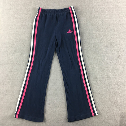 Adidas Kids Girls Tracksuit Pants Size 6 Blue Pink Logo Elastic Waist Jogger