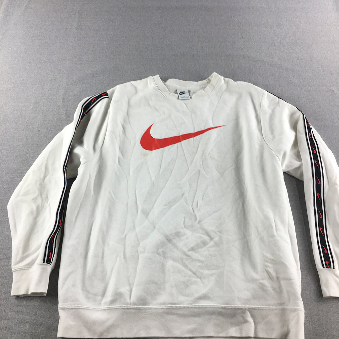 Nike Mens Sweater Size XL White Big Swoosh Logo Pullover Crew Neck Jumper