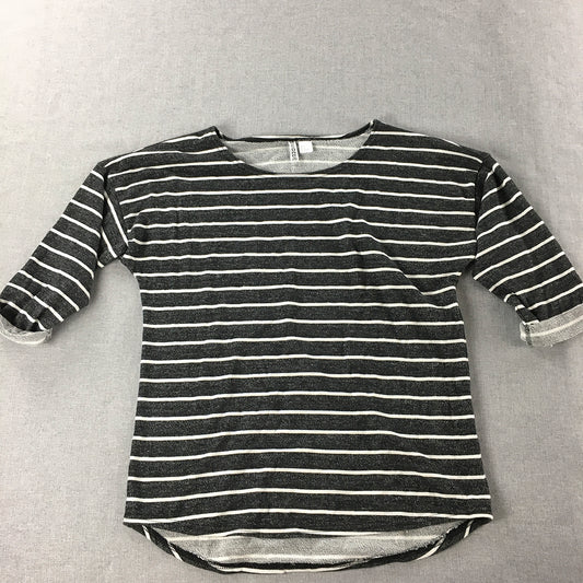 H&M Womens Knit Top Size M Black Striped Short Sleeve Crew Neck Shirt