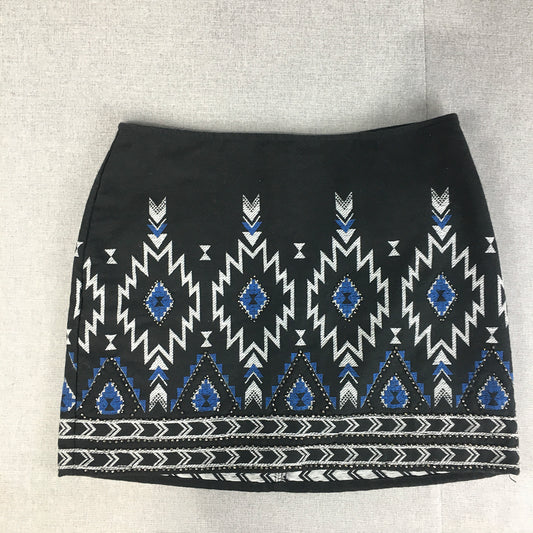 H&M Womens Mini Skirt Size 8 Black Aztec Navajo Striped