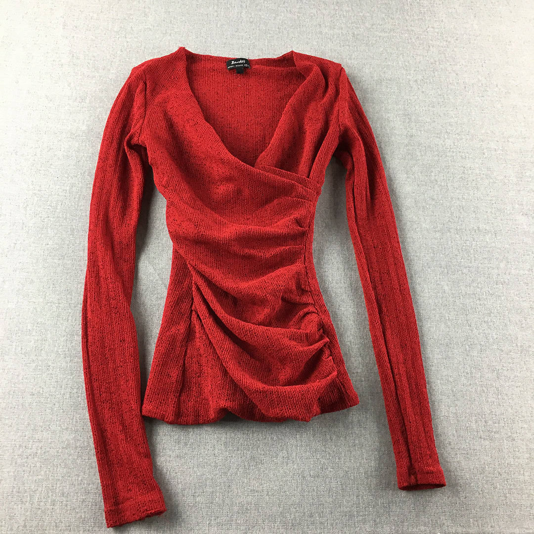 Bardot Womens Knit Sweater Size 6 Red V-Neck Pullover Jumper