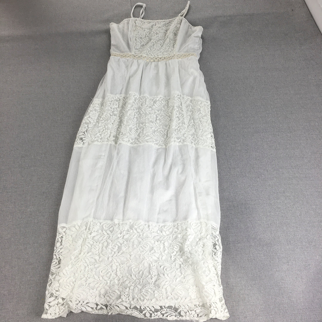 Roommates Womens Evening Gown Size L White Floral Lace Midi Sleeveless