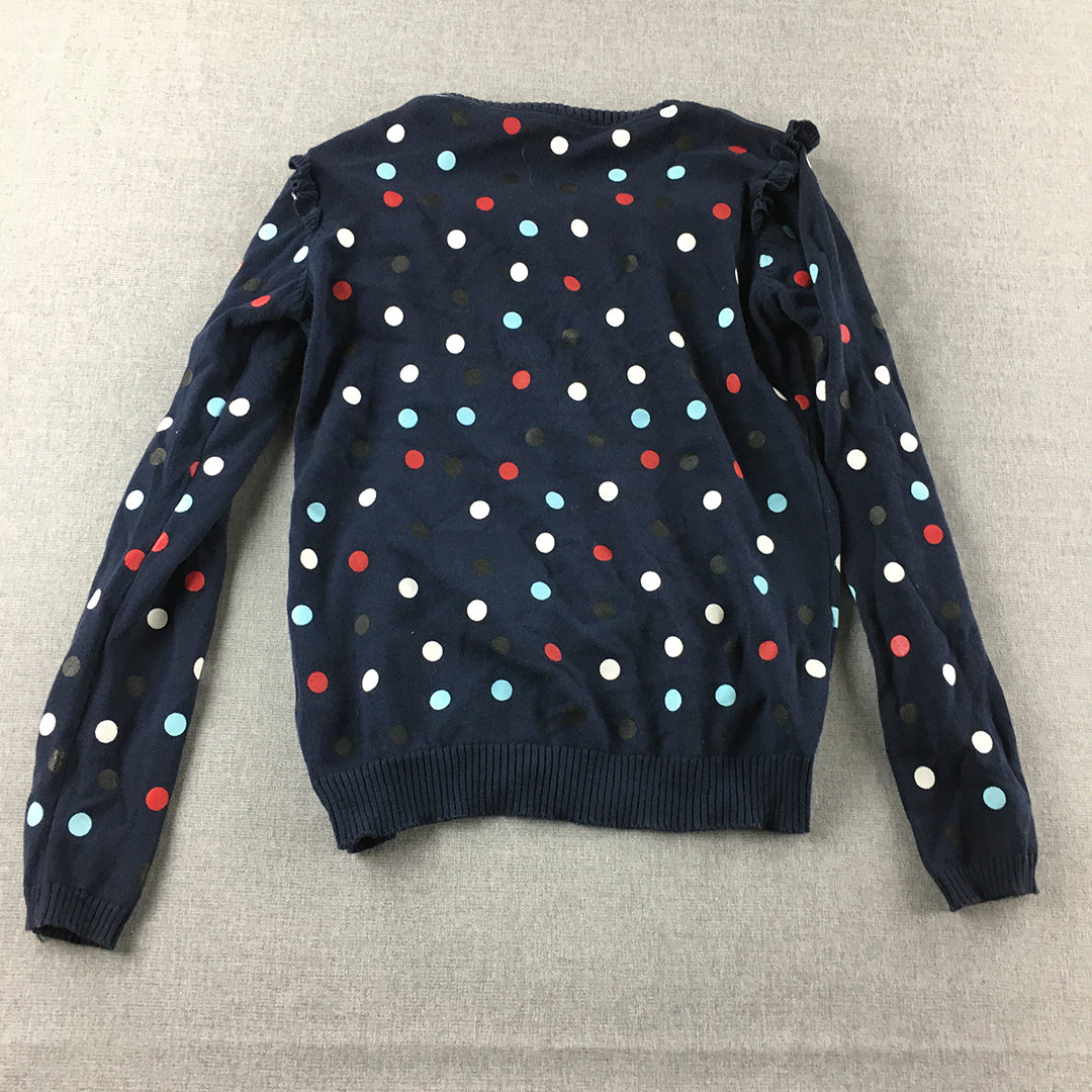 U.S. Polo Assn. Kids Girls Cardigan Sweater Youth Size L Blue Dot Button Jumper