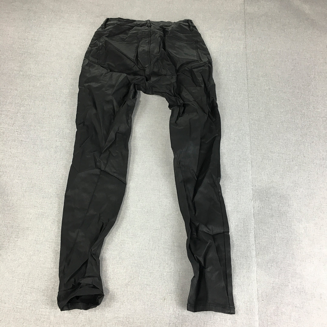 Atmos & Here Womens Faux Waxed Leather Jeans Size 28 Black Skinny Stretch