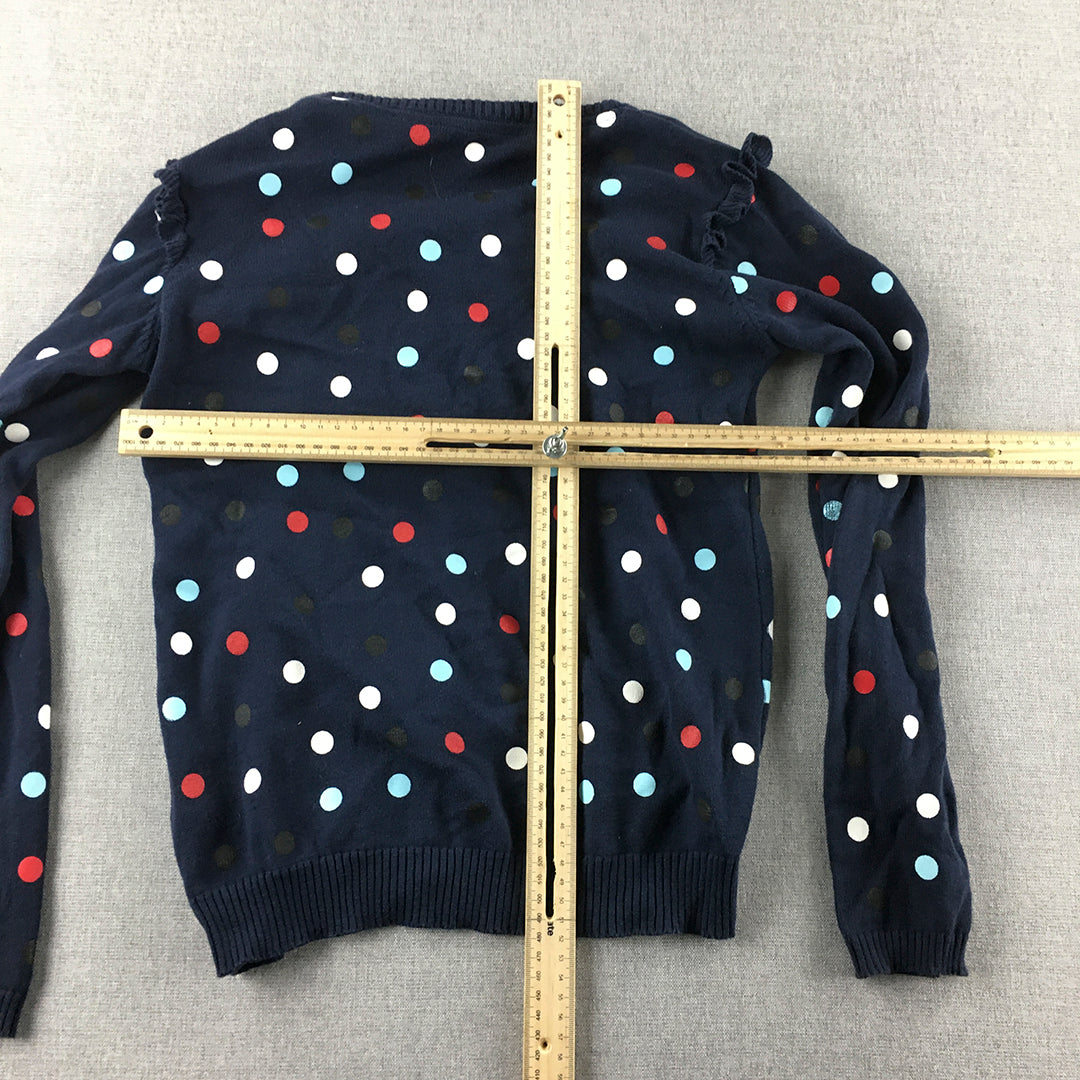 U.S. Polo Assn. Kids Girls Cardigan Sweater Youth Size L Blue Dot Button Jumper