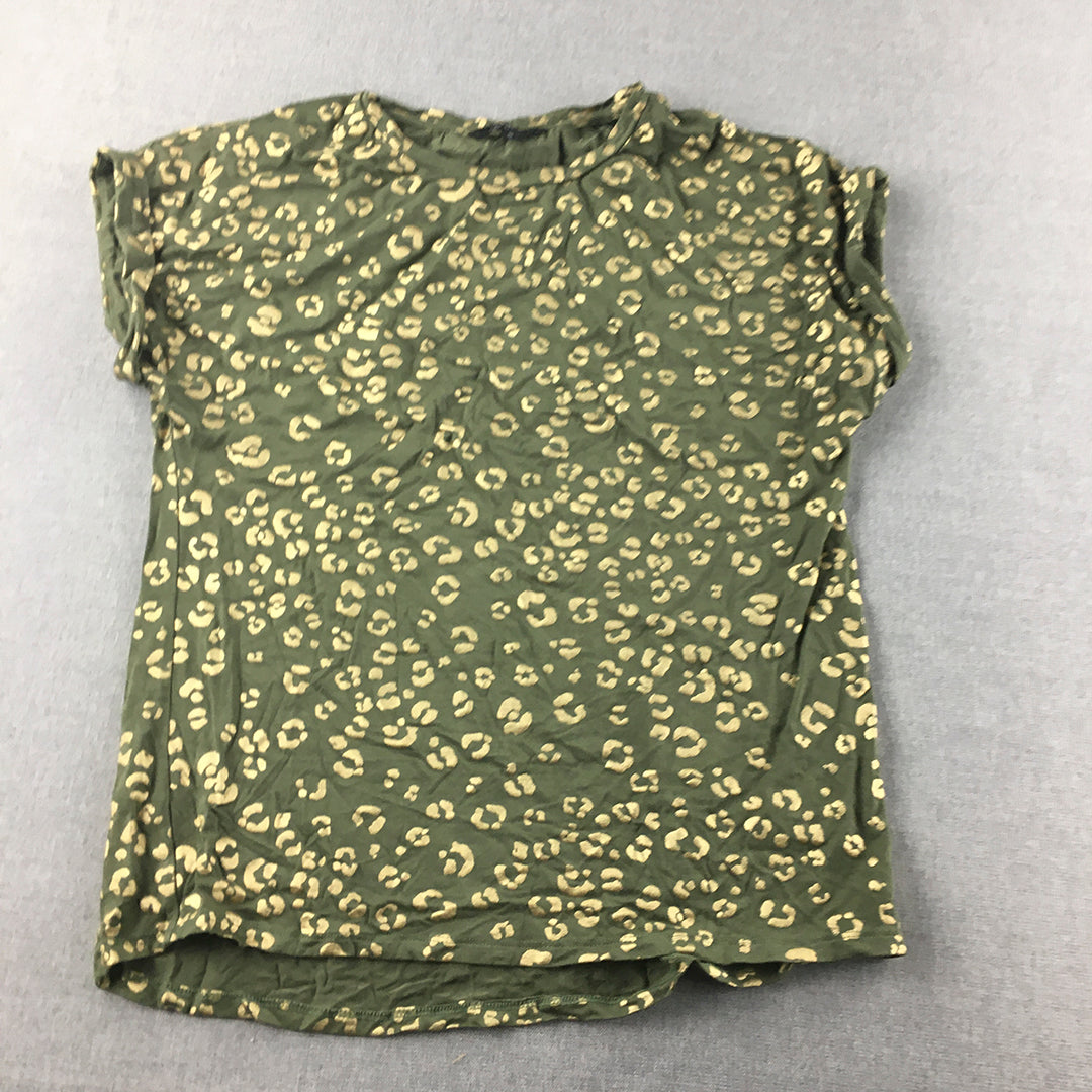 Portmans Womens Top Size S Green Dot Short Sleeve Shirt