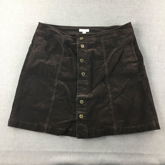 Charter Club Womens Corduroy Skirt Size 14 Brown Button A-Line