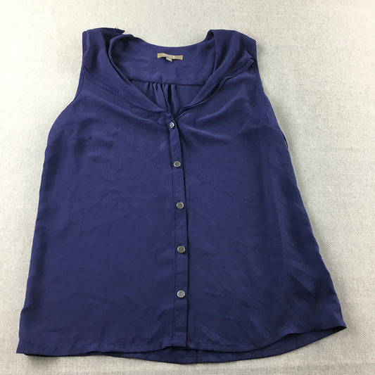 Inspyr Womens Top Size 10 Blue Button-Up Sleeveless Shirt Blouse