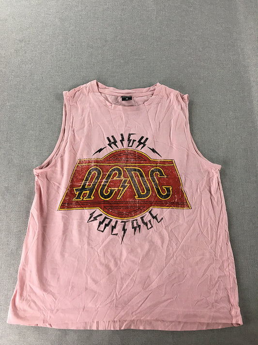 ACDC Womens Tank Top Size 16 Pink Rock Band Logo Sleeveless Shirt