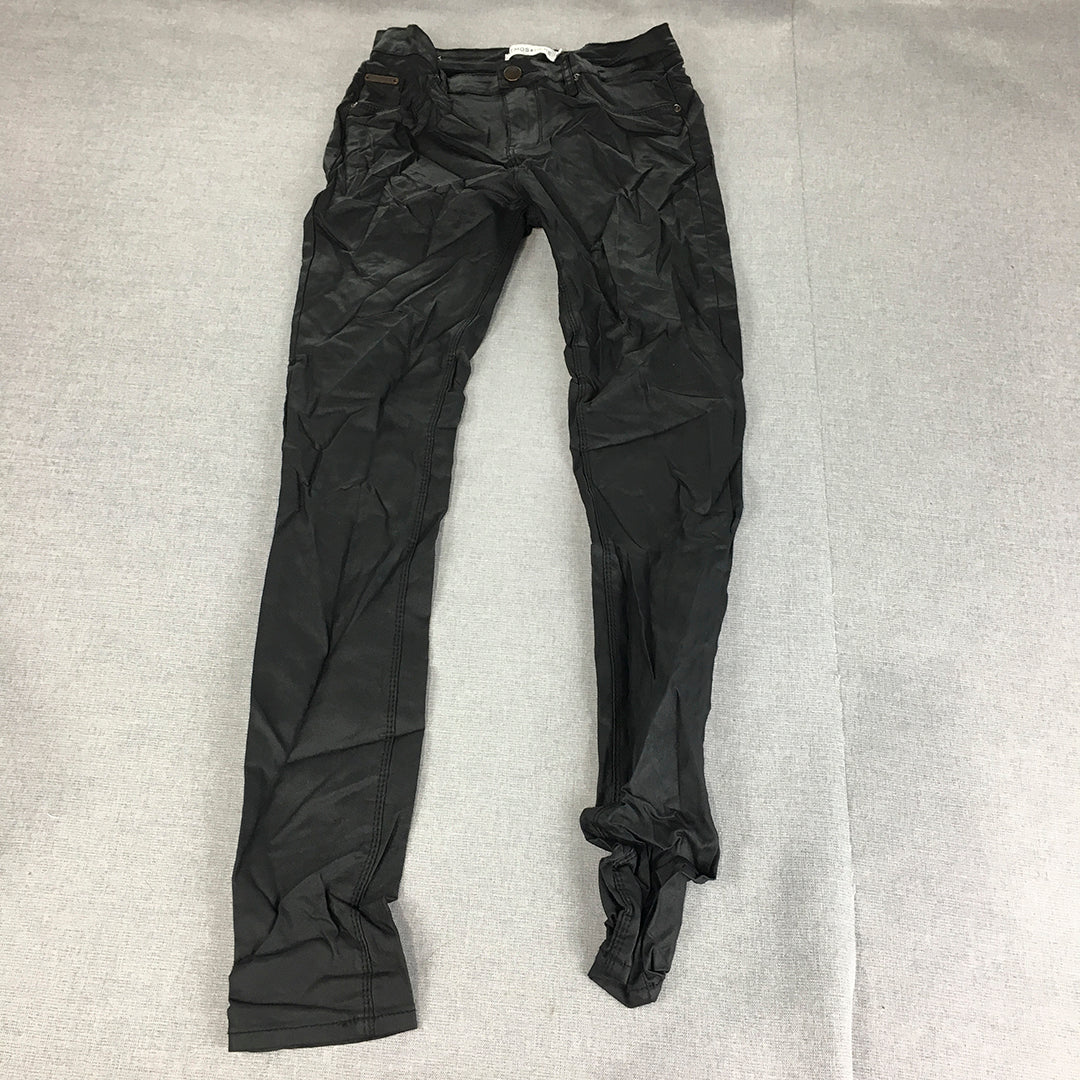 Atmos & Here Womens Faux Waxed Leather Jeans Size 30 Black Skinny Stretch