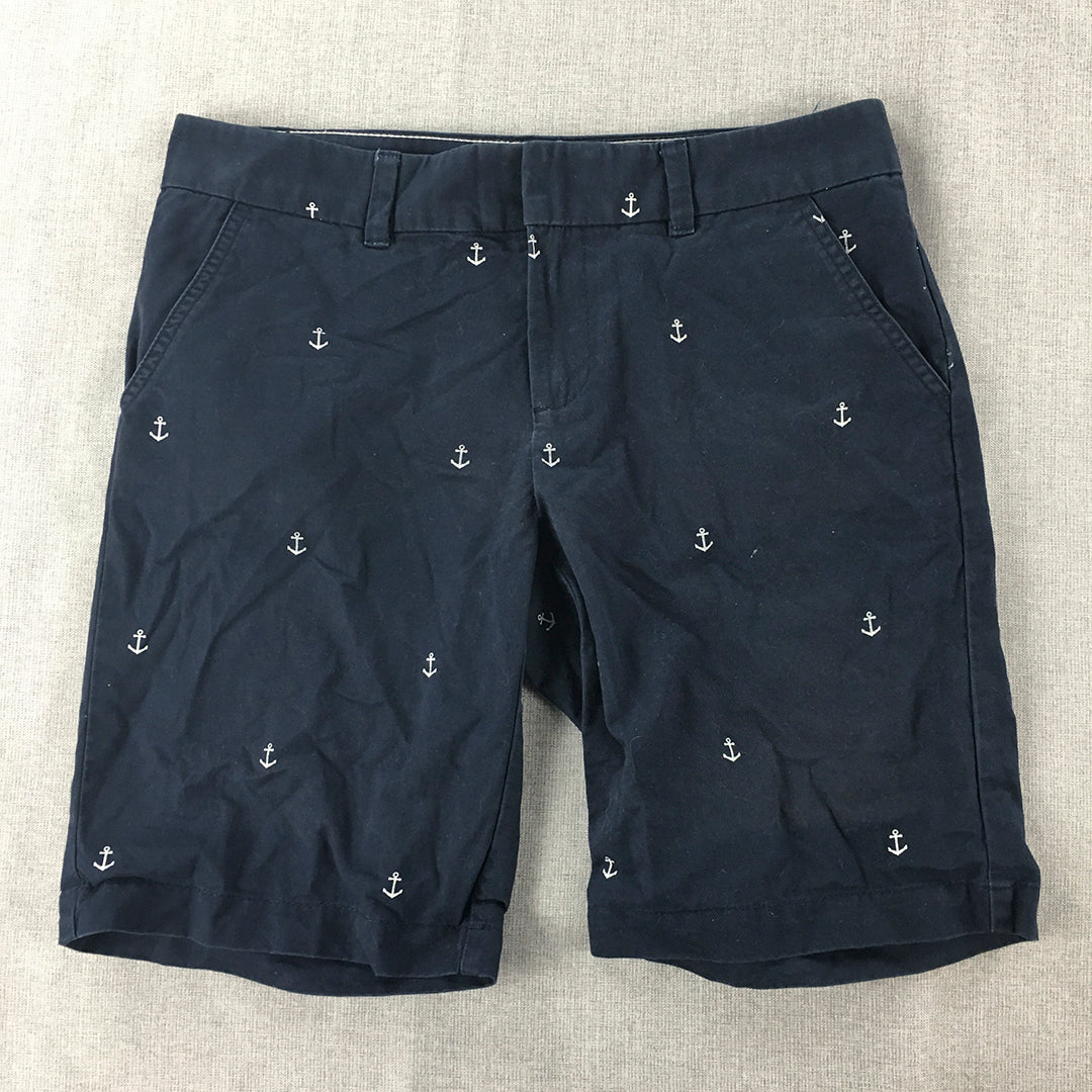 Tommy Hilfiger Womens Chino Shorts Size 4 Blue Anchor Pattern Pockets