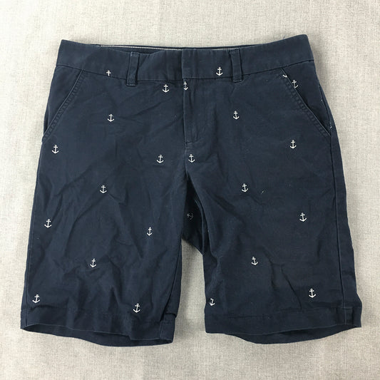 Tommy Hilfiger Womens Chino Shorts Size 4 Blue Anchor Pattern Pockets