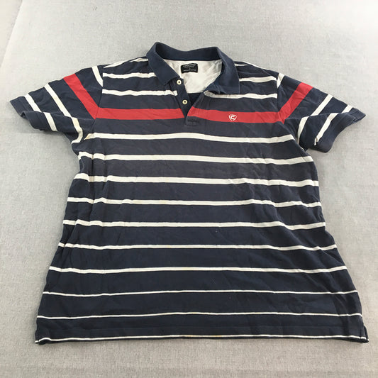 Cambridge Mens Polo Shirt Size L Blue Striped Collared Rugby